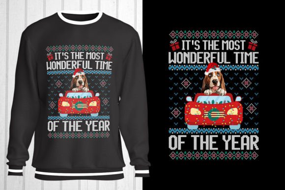 Basset Hound Dog Christmas Ugly Sweater T-Shirt Designs Graphics