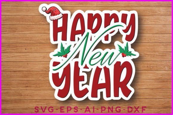 Happy New Year Sticker T-shirt Design in Graphics & Crafts